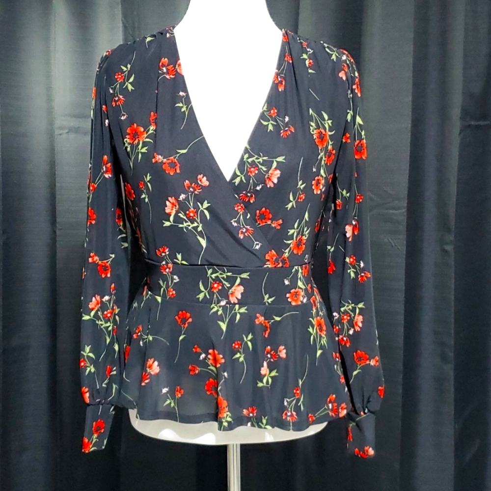 Floral print faux wrap blouse